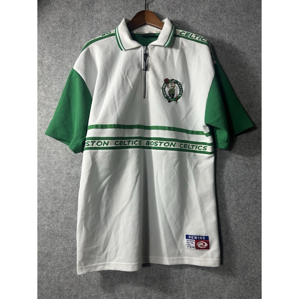 Rewind Boston Celtics NBA Warm Up Shooting Shirt Quarter Zip Mesh Jersey Men's L